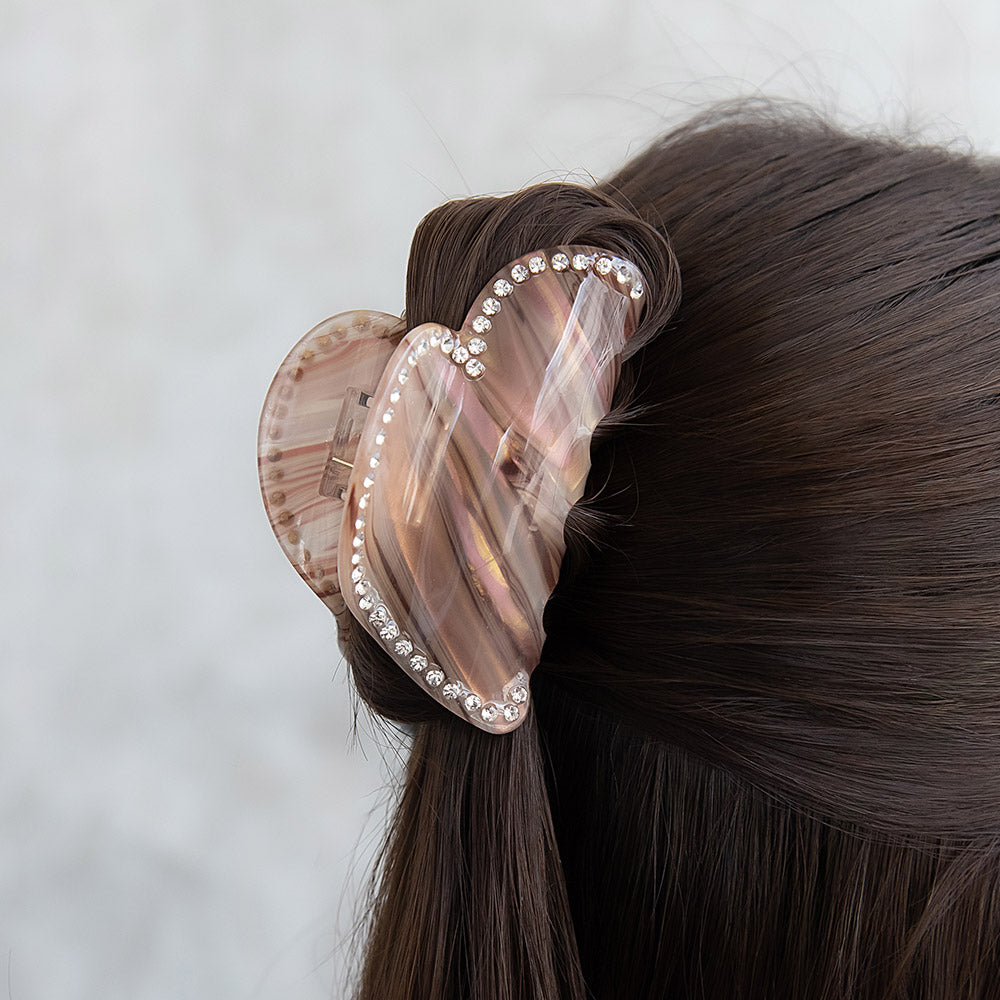 Rhinestone Marble Heart Hair Claw - osewaya