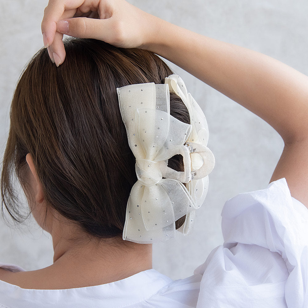 Dotted Layered Bow Hair Claw - osewaya