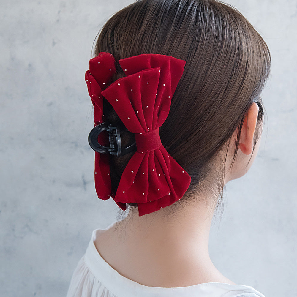 Dotted Big Bow Hair Claw - osewaya