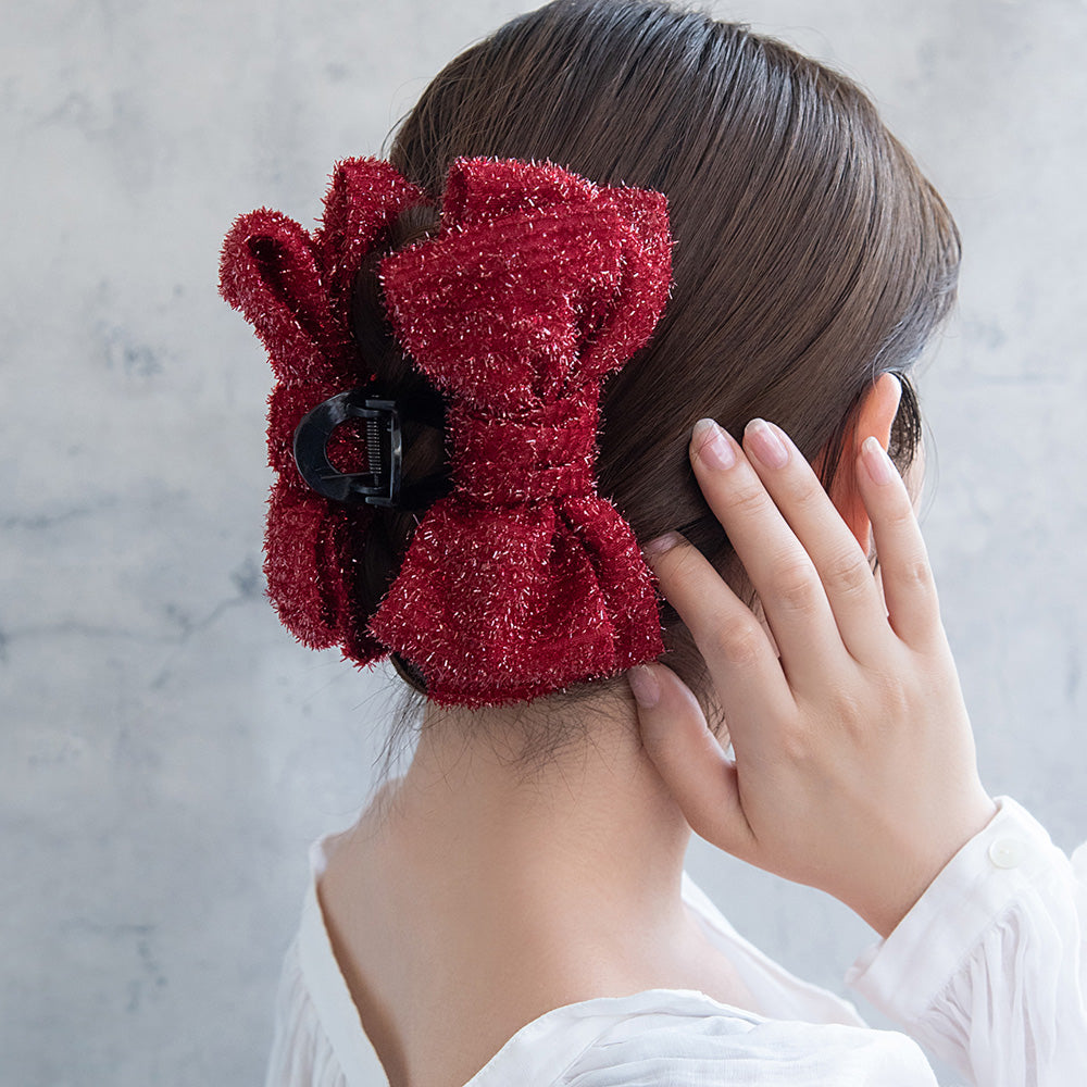 Fuzzy Big Bow Hair Claw - osewaya