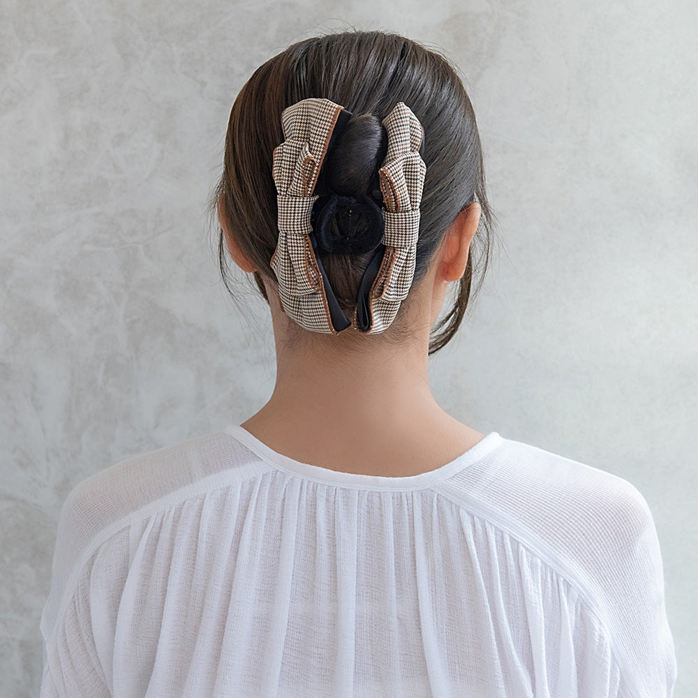 Plaid Layered Bow Hair Claw