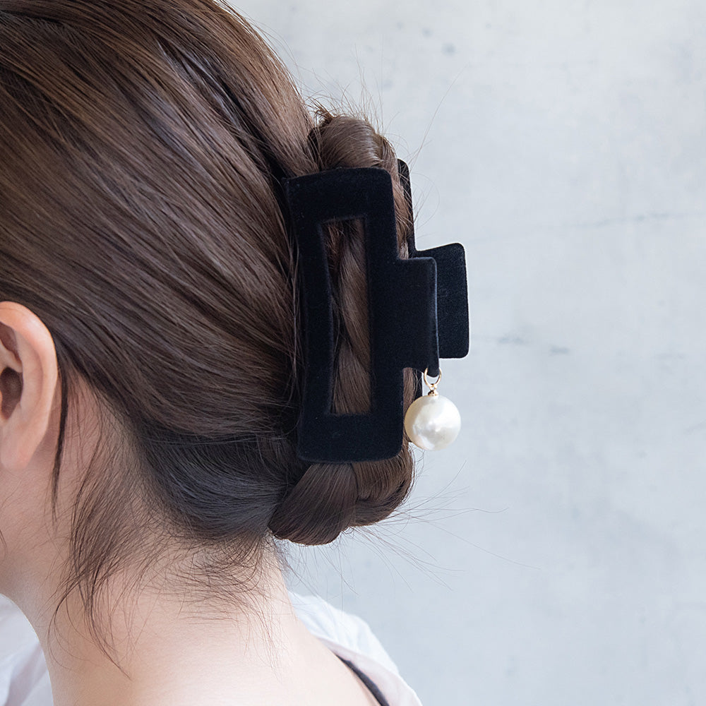 Big Pearl Flocked Rectangle Hair Claw