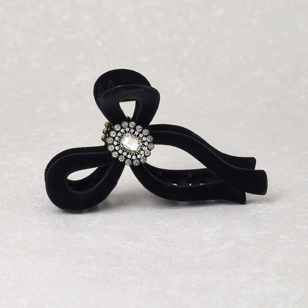 Crystal Embellished Flocked Bow Hair Claw