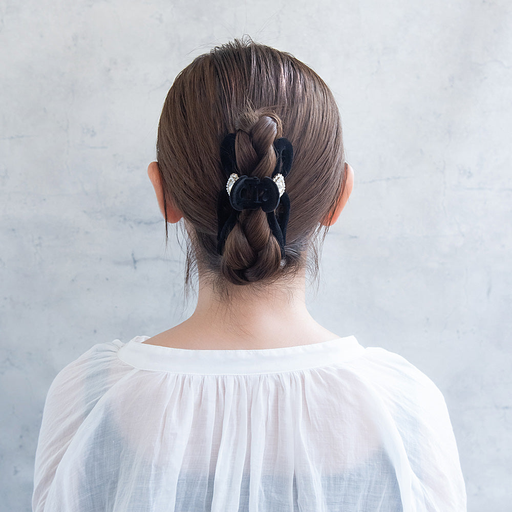 Crystal Embellished Flocked Bow Hair Claw