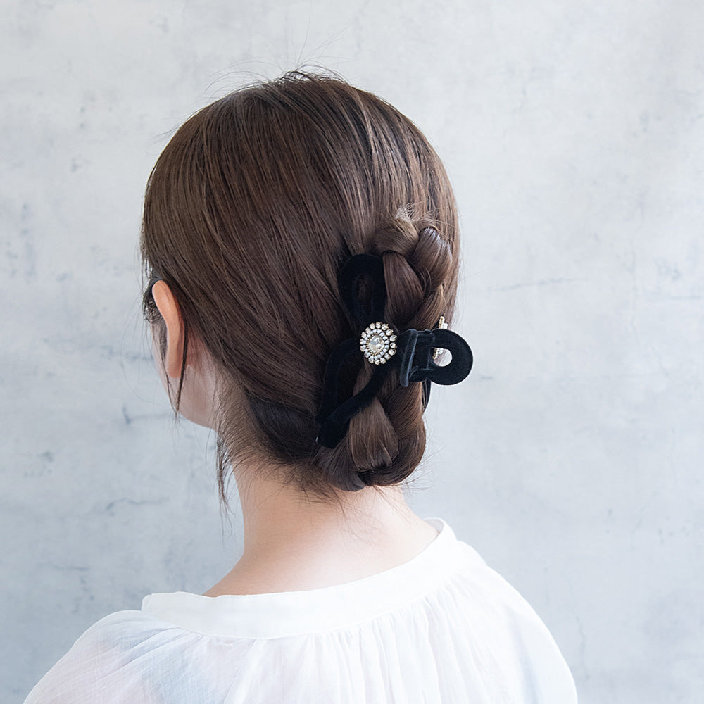 Crystal Embellished Flocked Bow Hair Claw