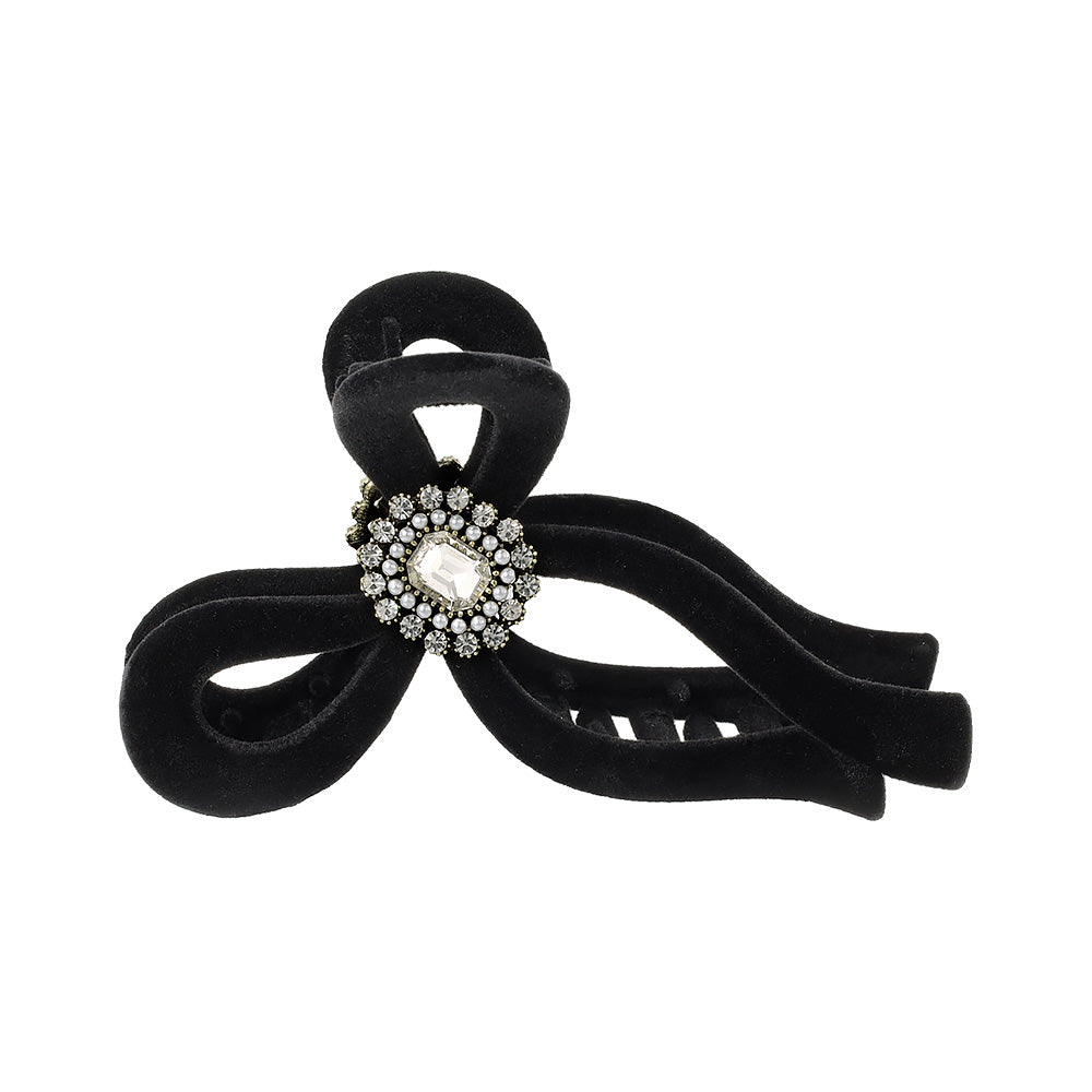 Crystal Embellished Flocked Bow Hair Claw