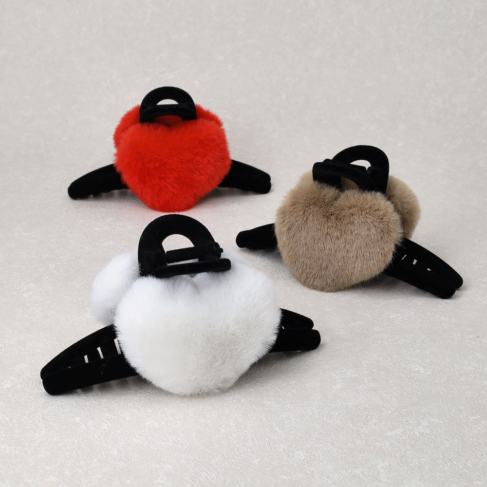 Fluffy Heart Flocked Hair Claw