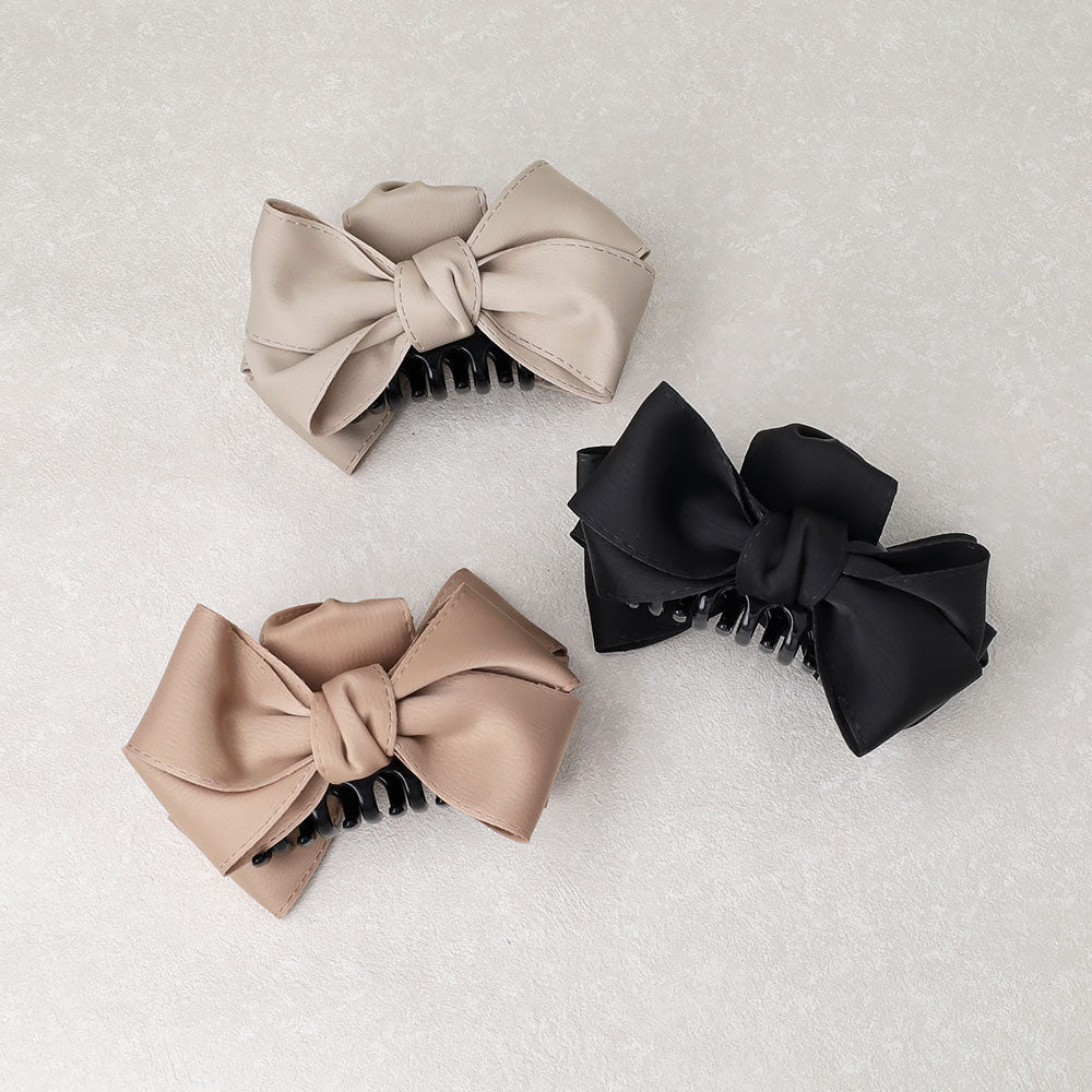 Sleek Neutral Bow Hair Clip