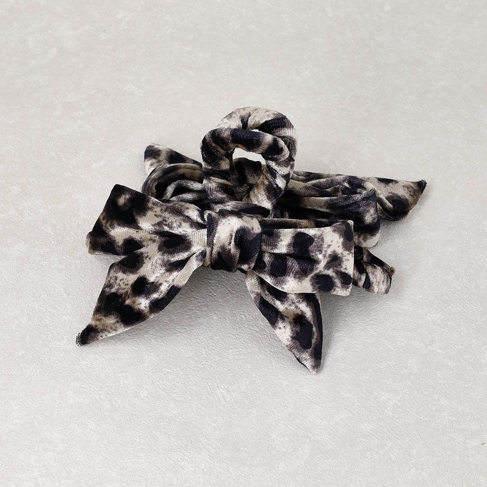 Leopard Pattern Velvet Bow Hair Claw