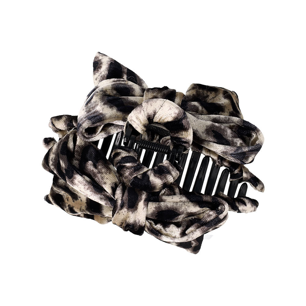 Leopard Pattern Velvet Bow Hair Claw