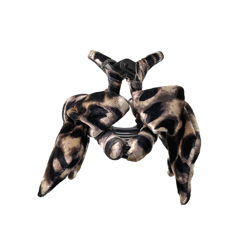 Leopard Pattern Velvet Bow Hair Claw