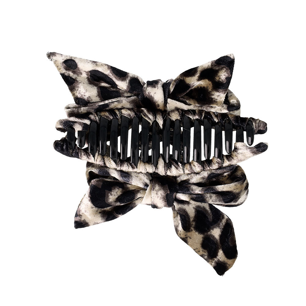 Leopard Pattern Velvet Bow Hair Claw