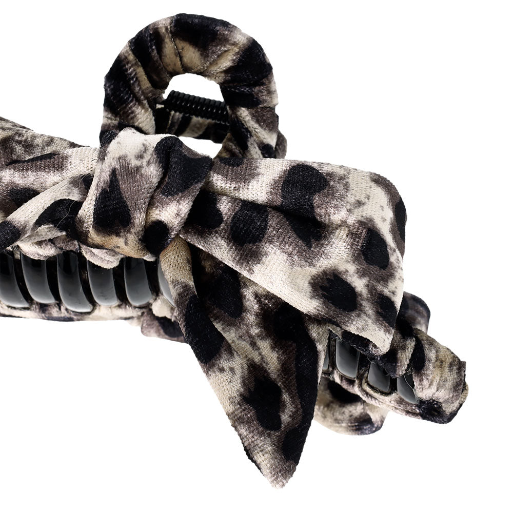 Leopard Pattern Velvet Bow Hair Claw