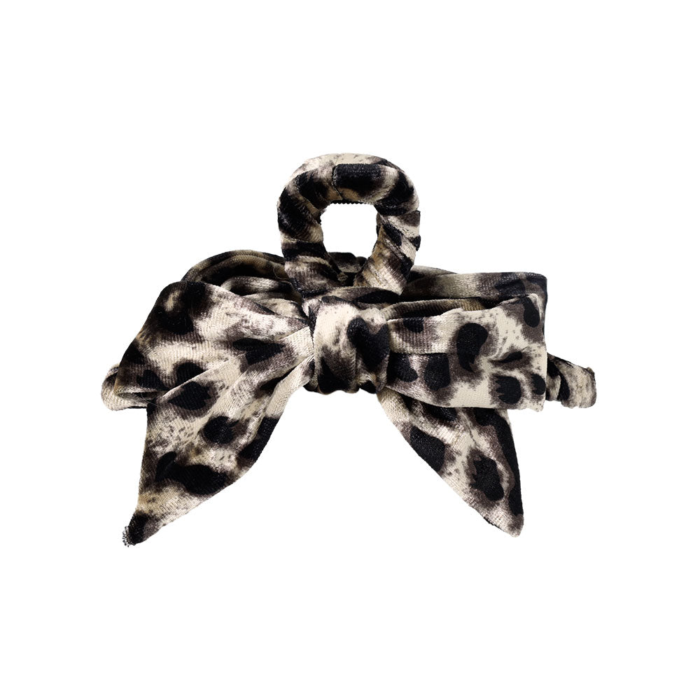 Leopard Pattern Velvet Bow Hair Claw