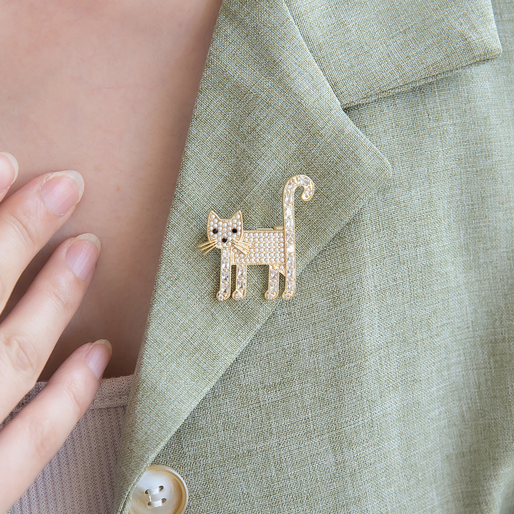 Rhinestone Cat Brooch