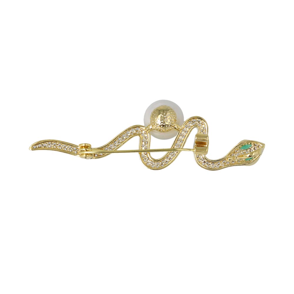 Rhinestone Pearl Snake Brooch
