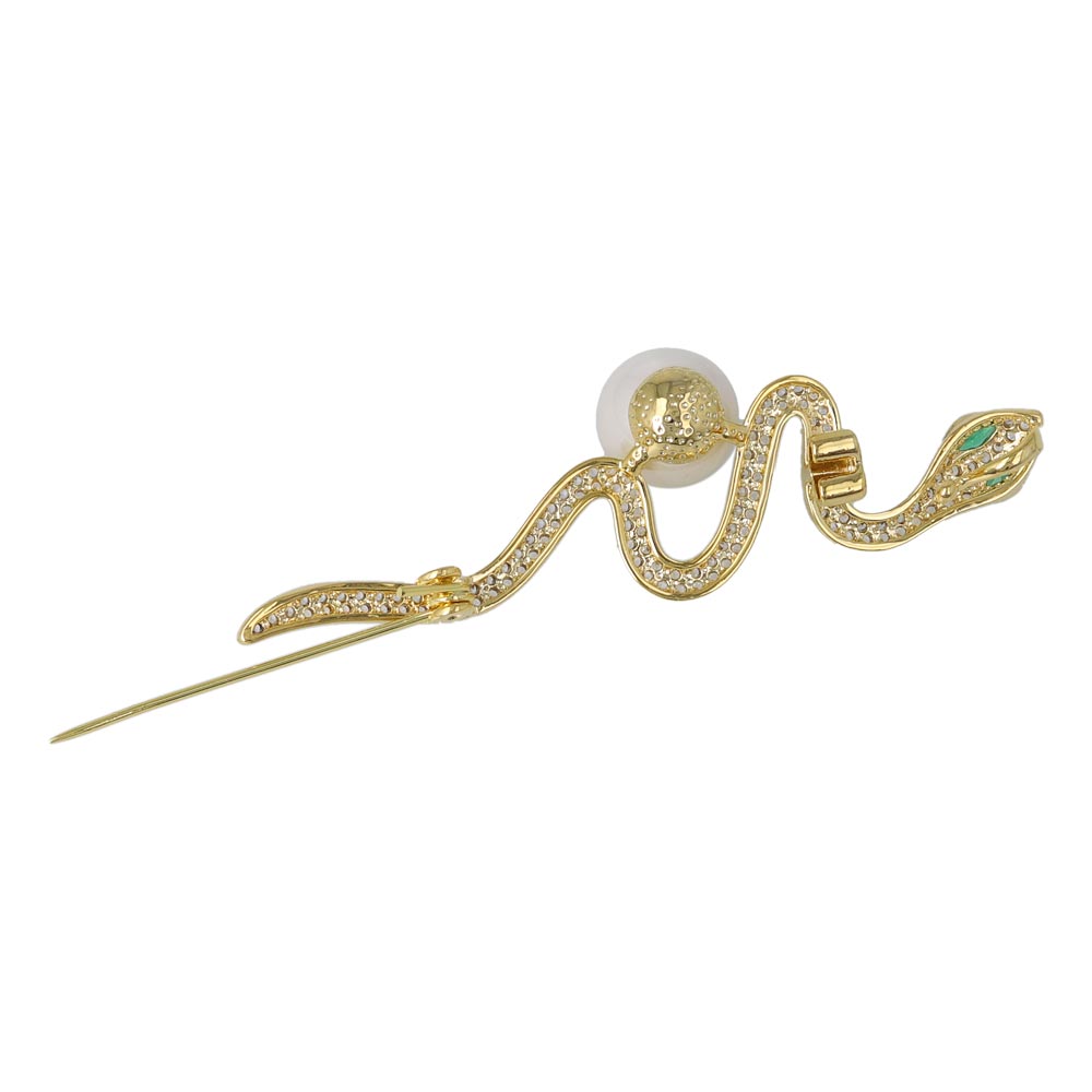 Rhinestone Pearl Snake Brooch