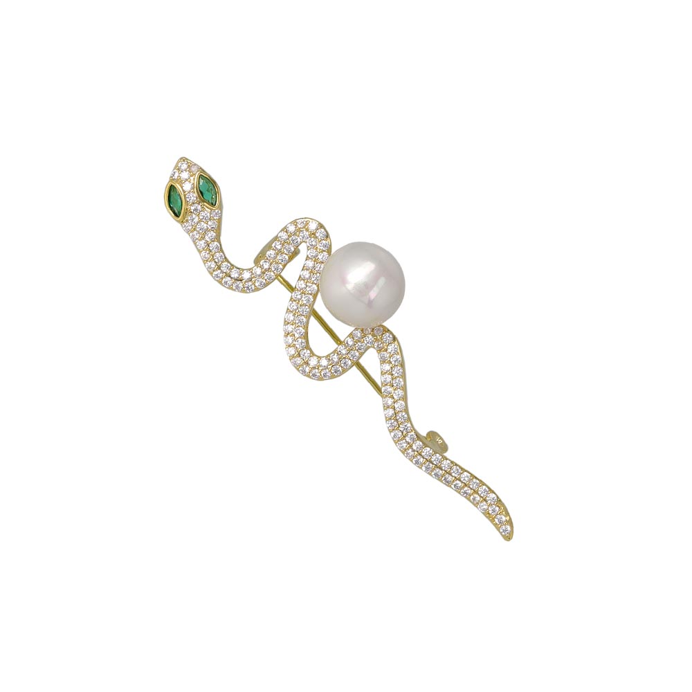 Rhinestone Pearl Snake Brooch