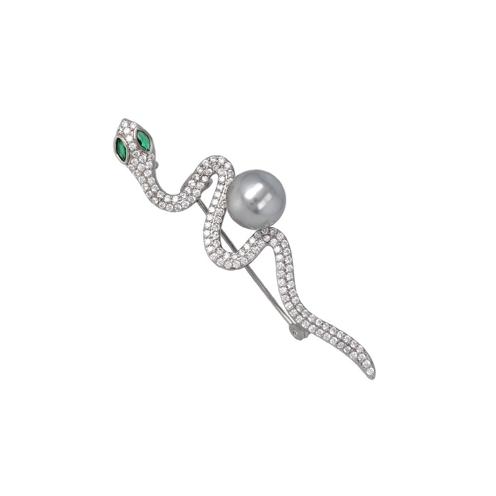 Rhinestone Pearl Snake Brooch