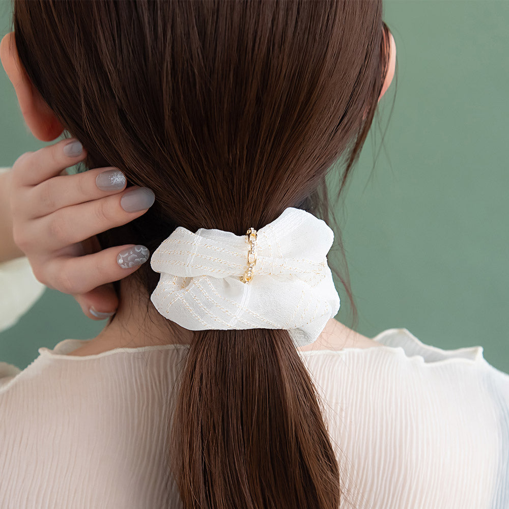 Ring Detail Plaid Scrunchie