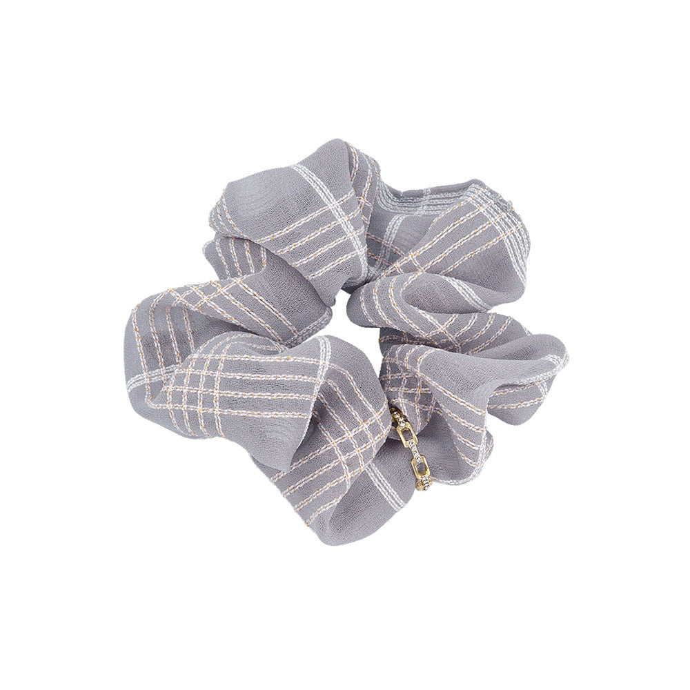 Ring Detail Plaid Scrunchie