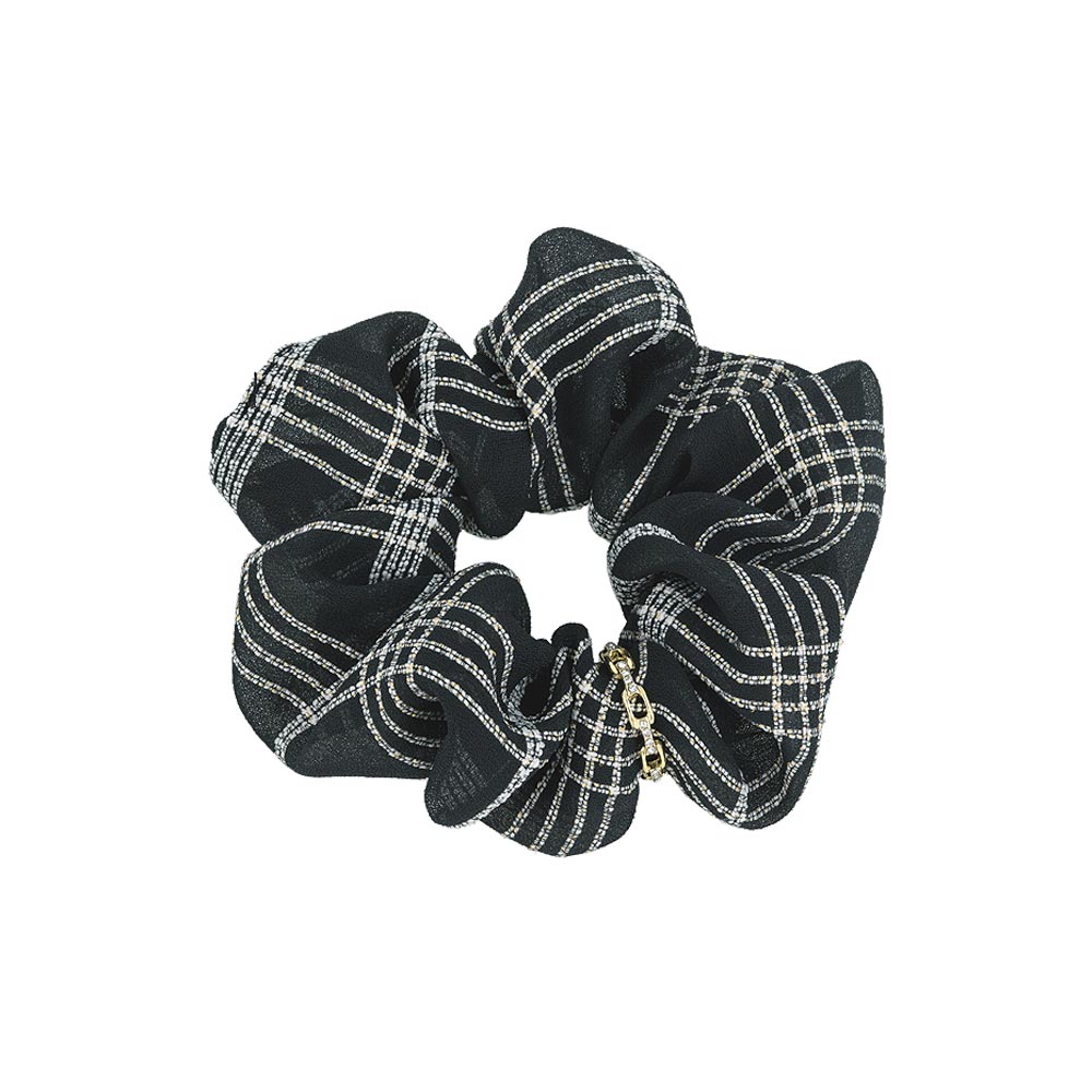 Ring Detail Plaid Scrunchie