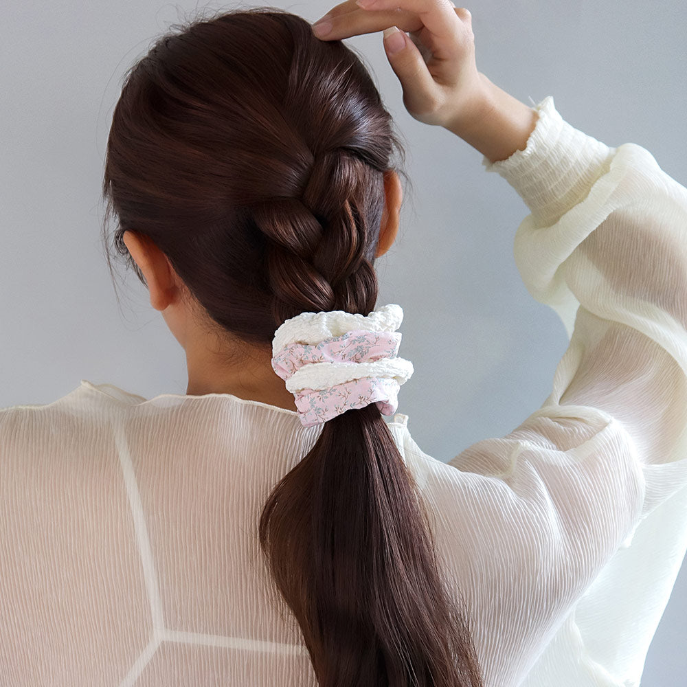 Flower and Texture Hair Scrunchie Set