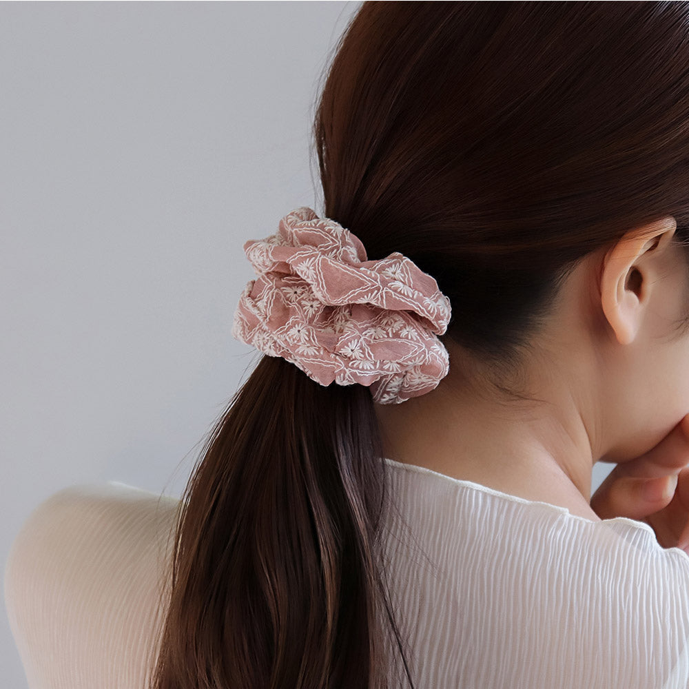 Floral Triangle Embroidery Scrunchie