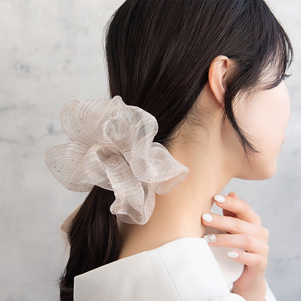 Sheer Stripe Metallic Dot Scrunchie