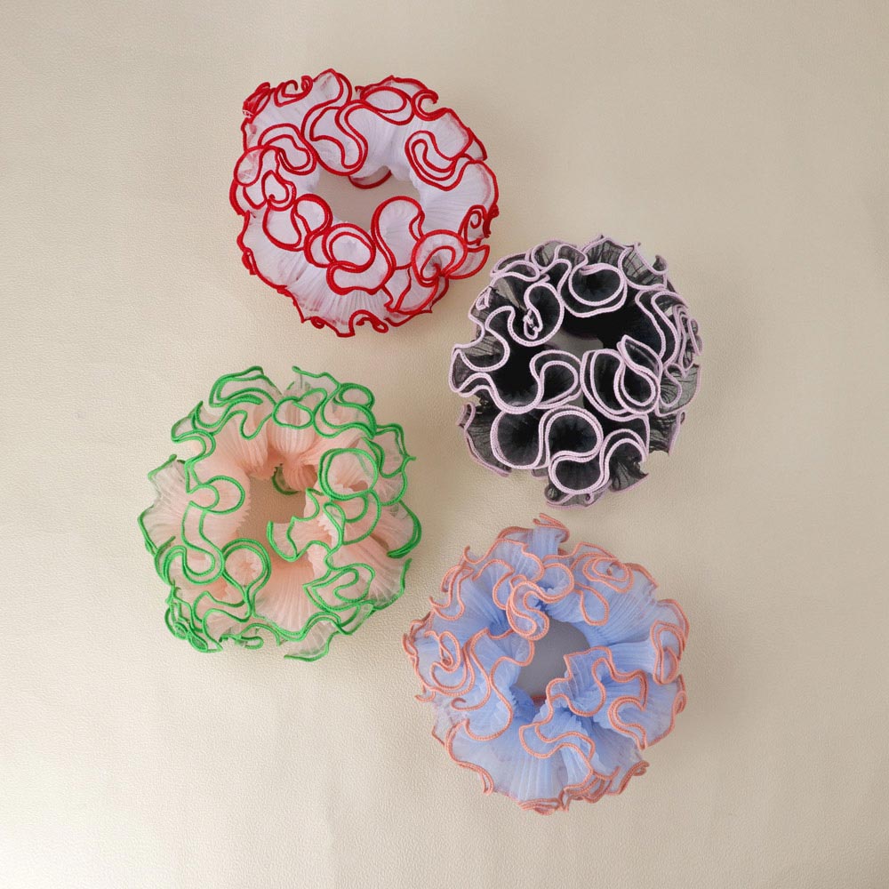 Colored Edge Ruffled Scrunchie - osewaya