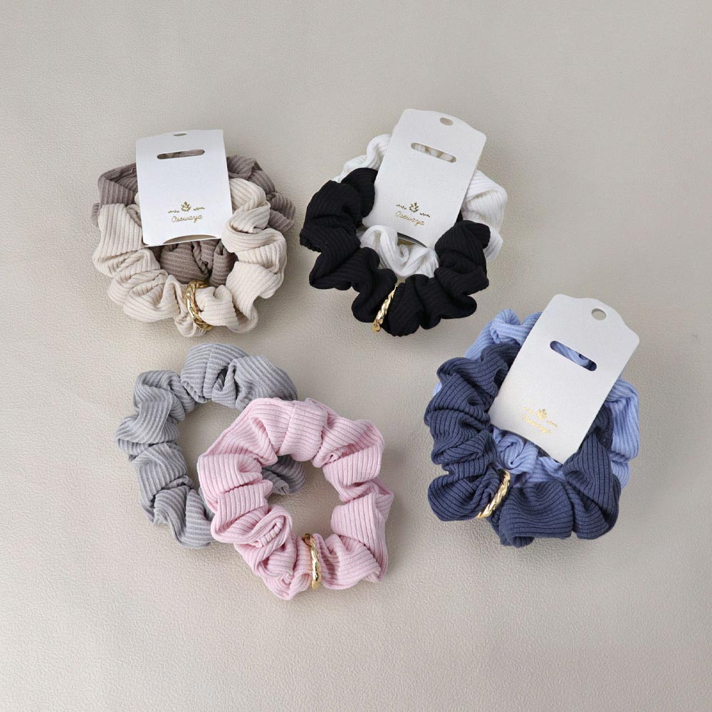 Ribbed Plain Scrunchie Set - osewaya