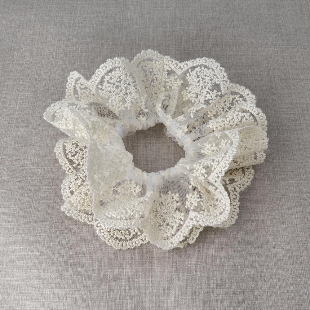Embroidered Lace Scallop Scrunchie