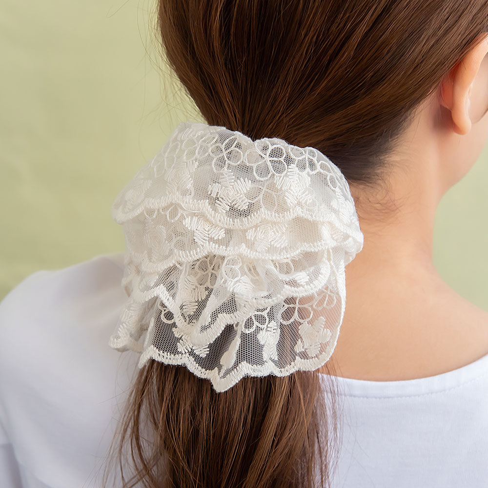 Flower Embroidery Lace Scallop Scrunchie
