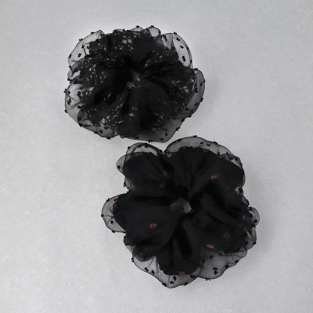 Black Doted Lace Scrunchie