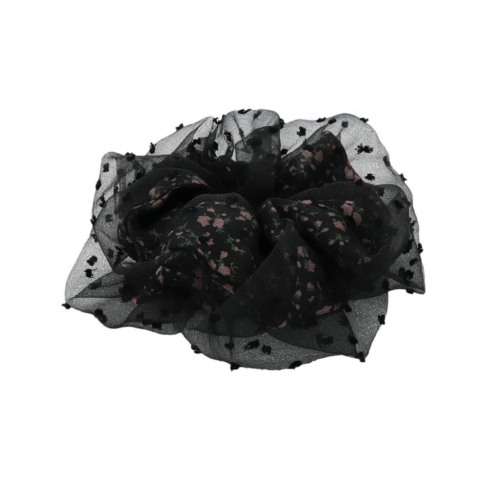 Black Dotted Lace Scrunchie