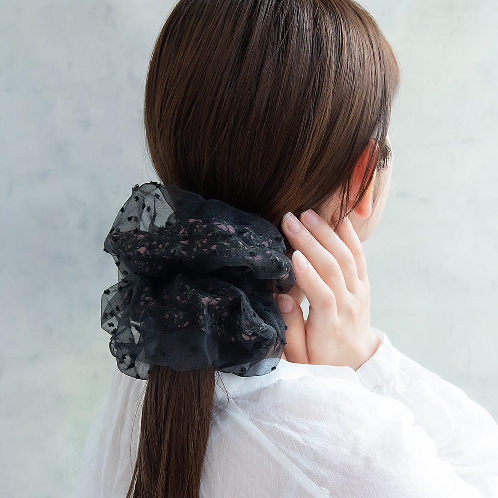 Black Dotted Lace Scrunchie