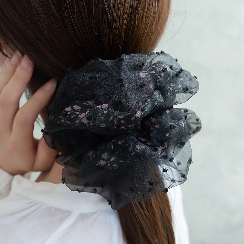 Black Dotted Lace Scrunchie