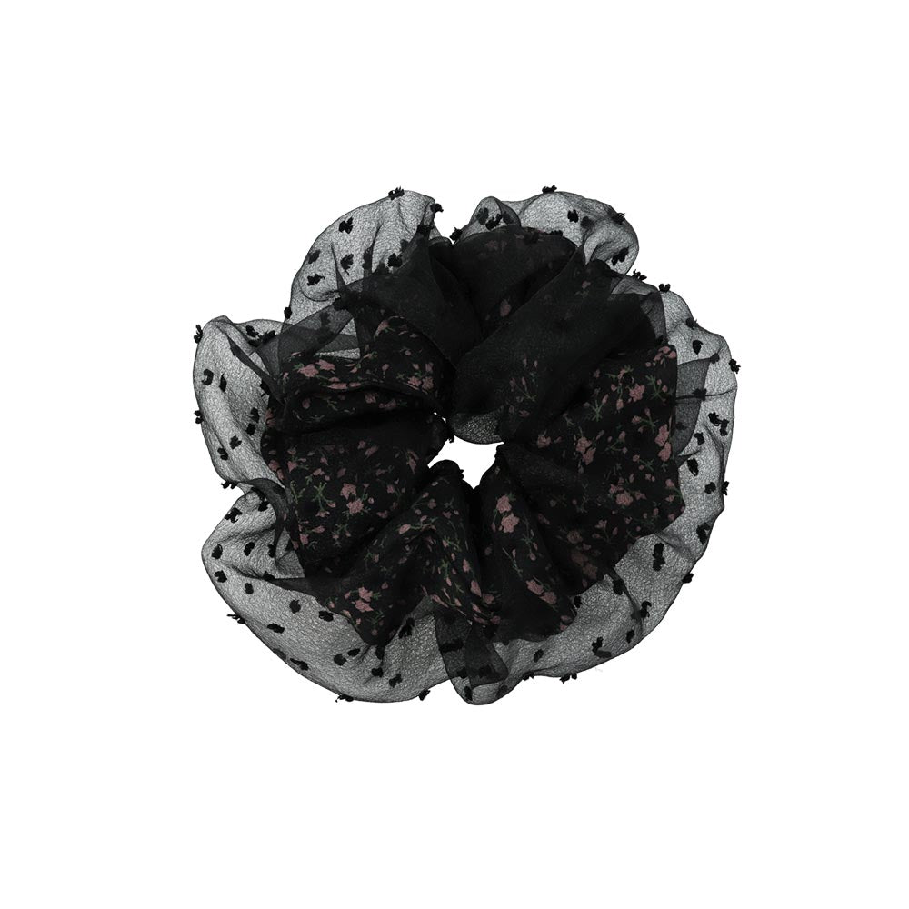 Black Dotted Lace Scrunchie