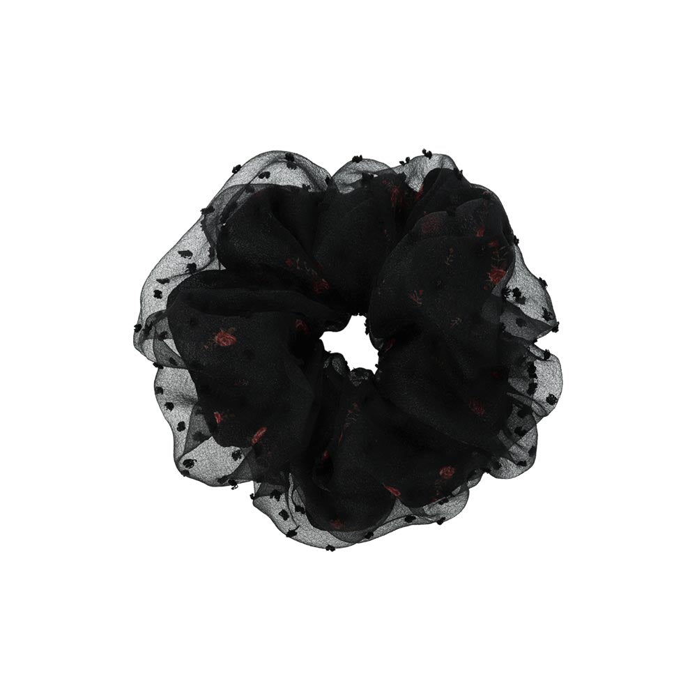 Black Dotted Lace Scrunchie