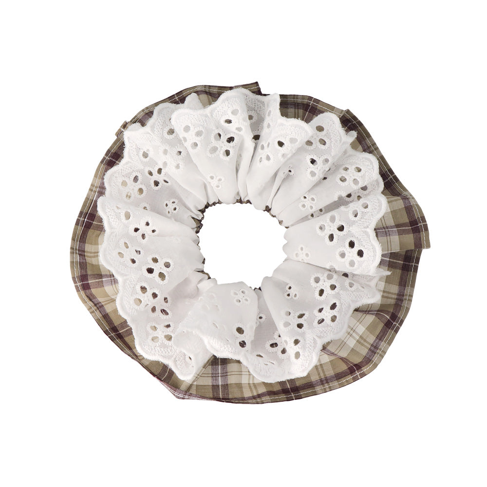 Lace and Plaid Layered Scrunchie