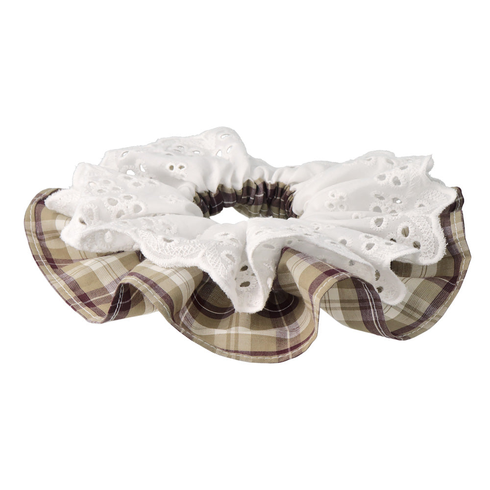 Lace and Plaid Layered Scrunchie