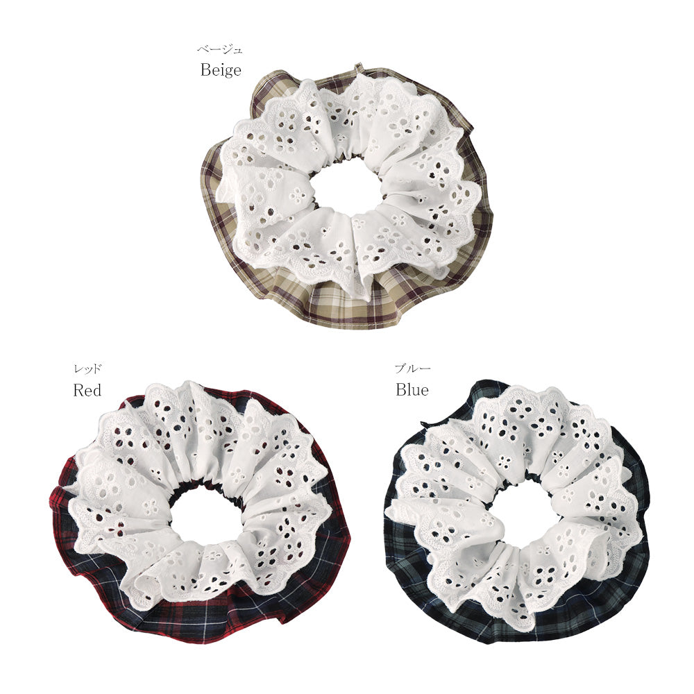 Lace and Plaid Layered Scrunchie