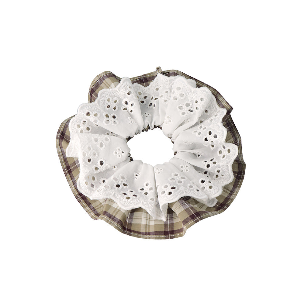 Lace and Plaid Layered Scrunchie