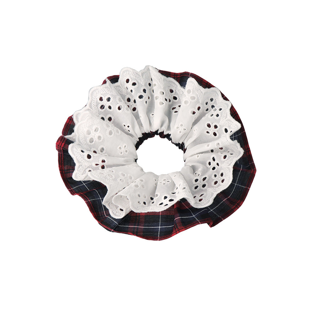 Lace and Plaid Layered Scrunchie