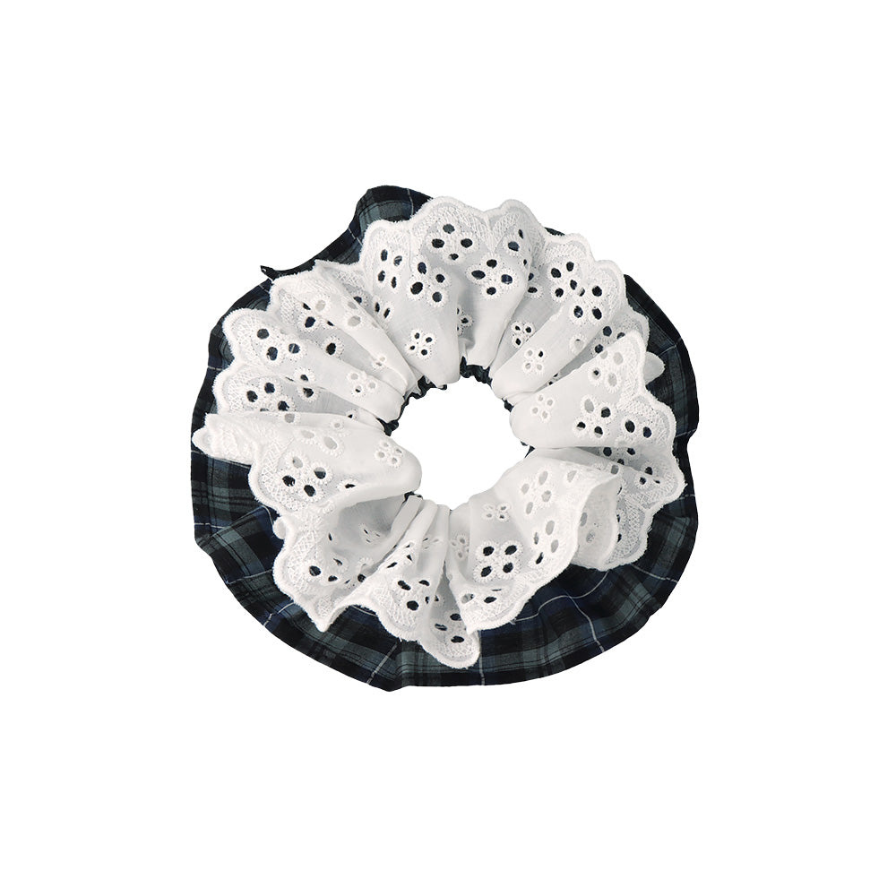 Lace and Plaid Layered Scrunchie