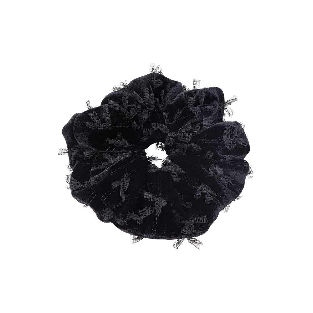 Scattered Bow Black Velvet Scrunchie