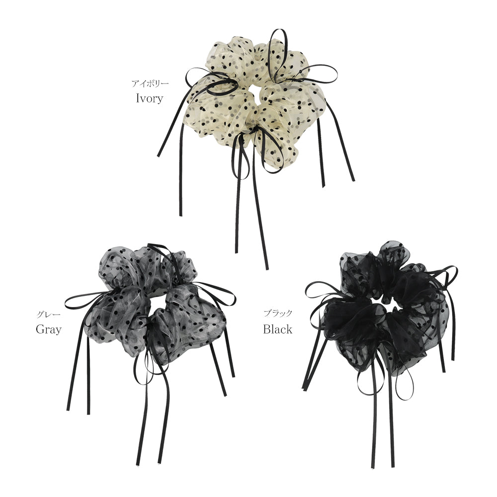 Skinny Bow Polka Dot Scrunchie