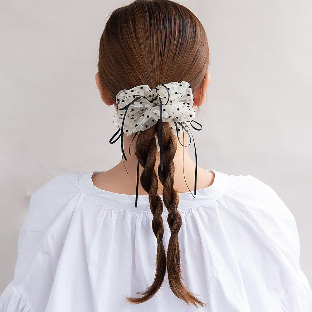 Skinny Bow Polka Dot Scrunchie