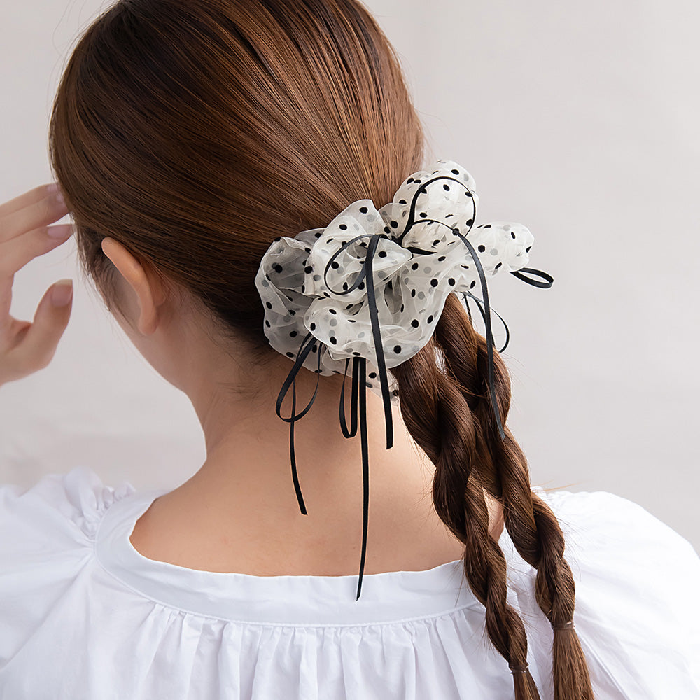 Skinny Bow Polka Dot Scrunchie