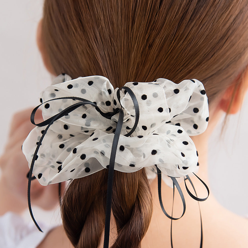 Skinny Bow Polka Dot Scrunchie